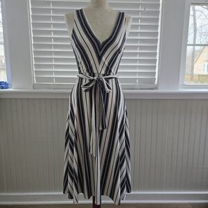 Striped V-Neck Sleeveless Dress